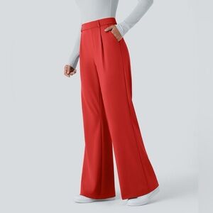 Halara Flex DayStretch High Waisted Pocket Work Flare Pants Poppy Red Small